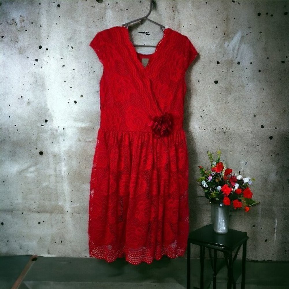 Just Kids Red Lace Little Girl’s Size 10 Dress - Picture 2 of 11